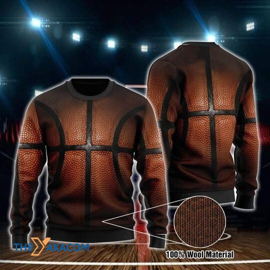 Merry Xmas Basketball Orange Wool Special Pattern Ugly Christmas Sweater
