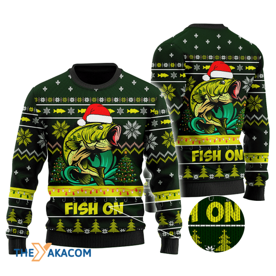 Merry Xmas Bass Fishing Santa Claus Gift For Christmas Party Ugly Christmas Sweater