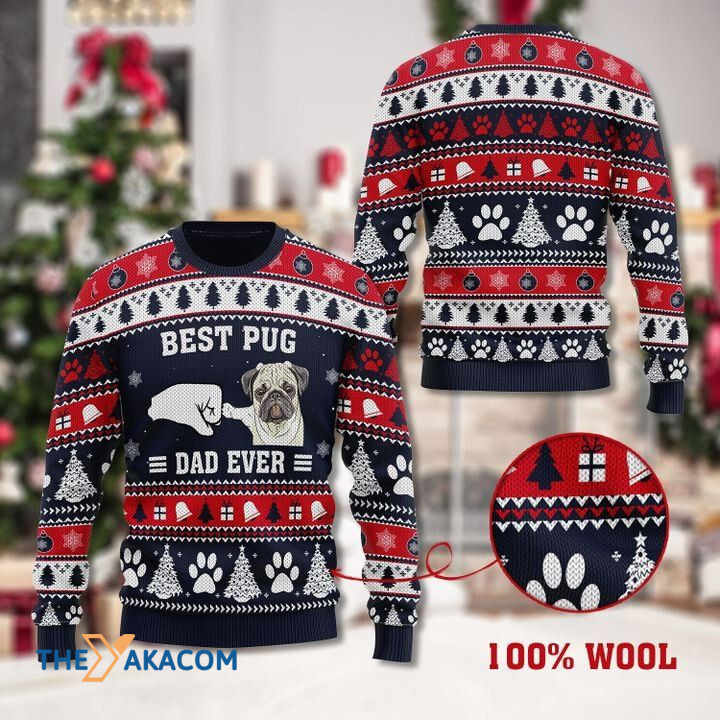 Merry Xmas Best Pug Dad Ever Awesome Gift For Dog Lovers Ugly Christmas Sweater