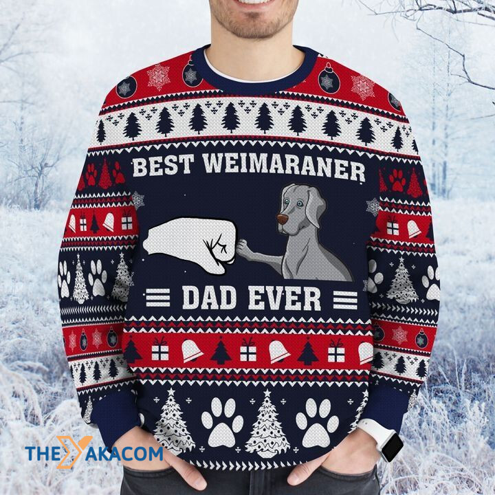 Merry Xmas Best Weimaraner Dad Ever Awesome Gift For Dog Lovers Ugly Christmas Sweater