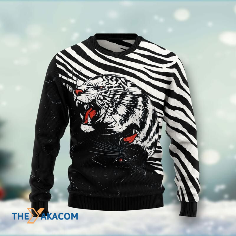 Merry Xmas Black And White Tachi Tiger Awesome Gift For Christmas Ugly Christmas Sweater