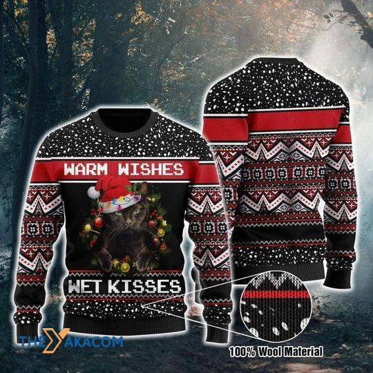 Merry Xmas Black Cats Warm Wishes Wet Kisses Special Pattern Ugly Christmas Sweater