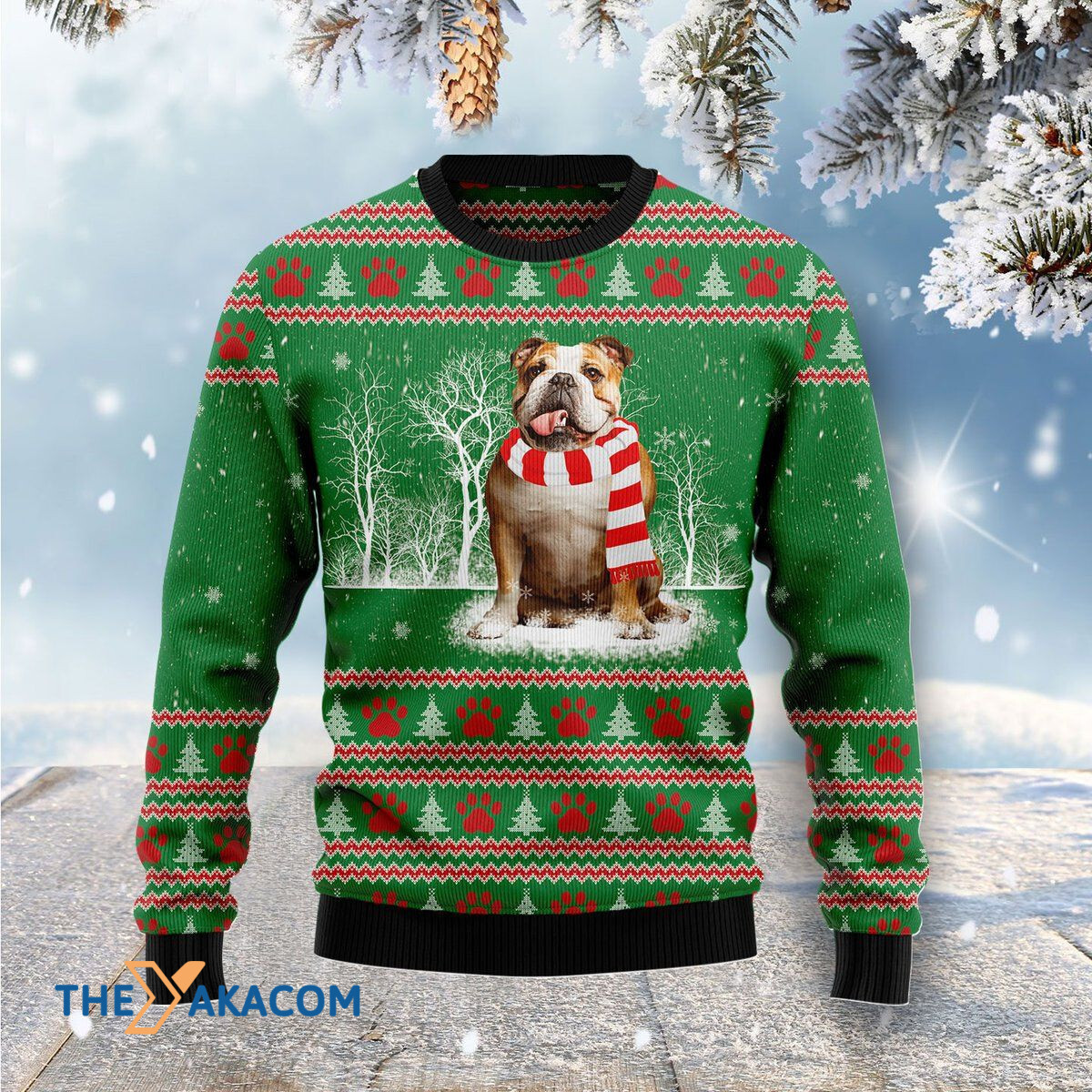 Merry Xmas Bulldog Winter Tree Awesome Gift For Christmas Ugly Christmas Sweater