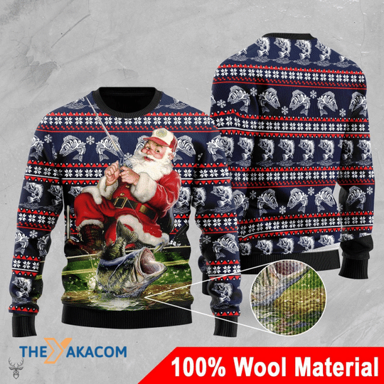 Merry Xmas Funny And Relax Santa Fishing Special Pattern Ugly Christmas Sweater
