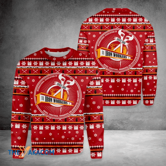 Merry Xmas Gift For Dad Father_s Day Ironworker Since 1896 Red And Awesome Pattern Ugly Christmas Sweater