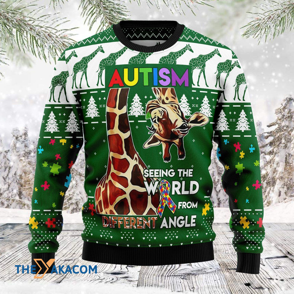 Merry Xmas Giraffe Autism Seeing The World From Different Angle Awesome Gift For Christmas Ugly Christmas Sweater