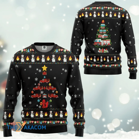 Merry Xmas Glowing Firefighter Truck Tree Gift For Christmas Party Ugly Christmas Sweater Merry Xmas Glowing Firefighter Truck Tree Gift For Christmas Party Ugly Christmas Sweater
