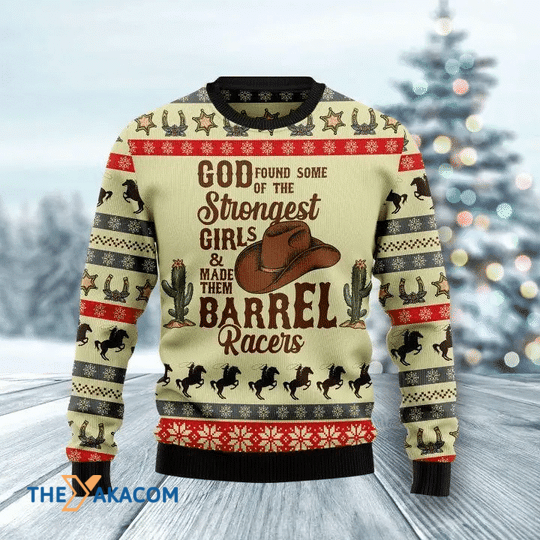 Merry Xmas God Found Some Of The Strongest Girls And Made Them Barrel Racers Gift For Christmas Party Ugly Christmas Sweater