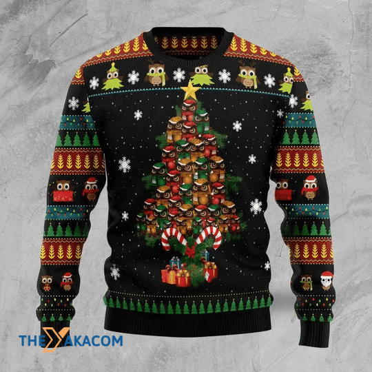 Merry Xmas Green And Red Owl Christmas Tree Gift For Christmas Party Ugly Christmas Sweater Merry Xmas Green And Red Owl Christmas Tree Gift For Christmas Party Ugly Christmas Sweater
