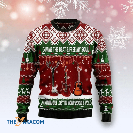 Merry Xmas Guitar Gimme The Beat And Free My Soul Gift For Christmas Party Ugly Christmas Sweater Merry Xmas Guitar Gimme The Beat And Free My Soul Gift For Christmas Party Ugly Christmas Sweater