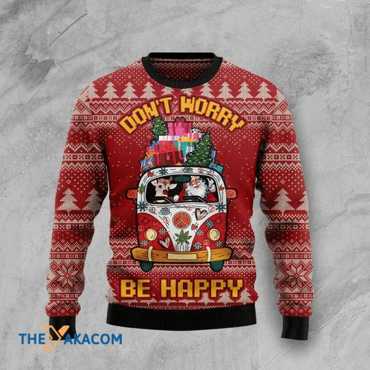 Merry Xmas Hippe Car Don_t Worry Be Happy Gift For Christmas Party Ugly Christmas Sweater