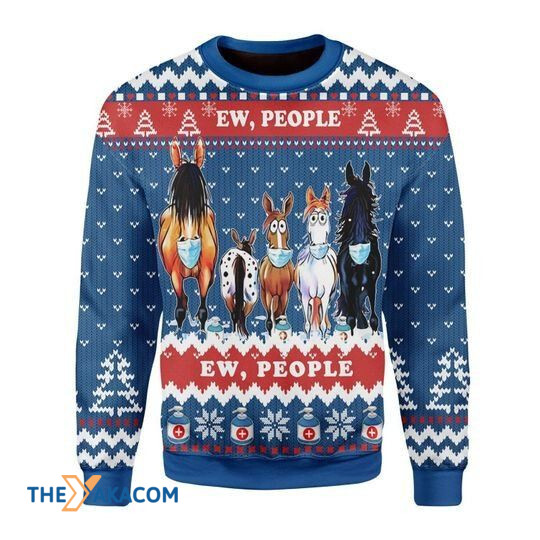 Merry Xmas Horse Family Ew People Gift For Christmas Party Ugly Christmas Sweater