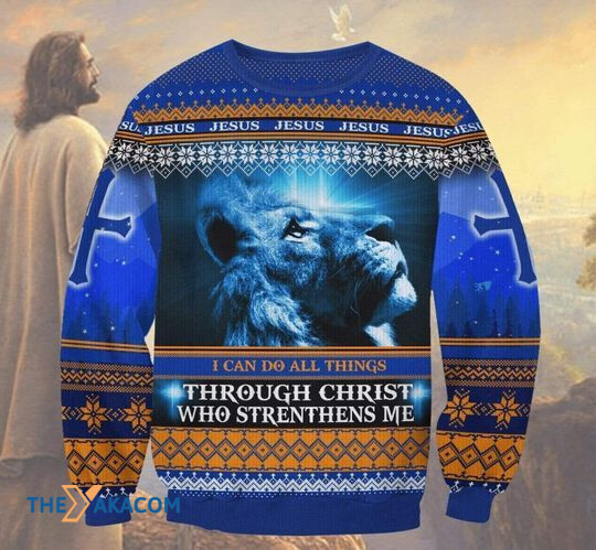 Merry Xmas I Can Do All Things Through Christ Lion Jesus Special Pattern Ugly Christmas Sweater Merry Xmas I Can Do All Things Through Christ Lion Jesus Special Pattern Ugly Christmas Sweater