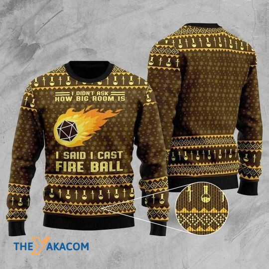 Merry Xmas I Didn_t Ask How Big Room Is I Said I Cast Fireball Knit Vintage Pattern Ugly Christmas Sweater