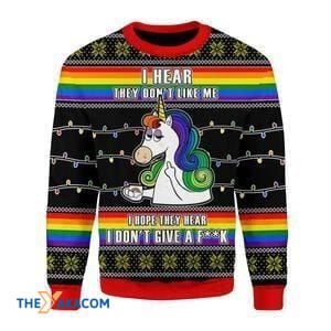 Merry Xmas I Hear They Don_t Like Me But I Don_t Give A Fack Unicorn Gift For Christmas Party Ugly Christmas Sweater