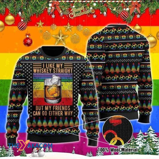 Merry Xmas LGBT I Like My Whiskey Straight But My Friends Can Go Either Way Ugly Christmas Sweater Merry Xmas LGBT I Like My Whiskey Straight But My Friends Can Go Either Way Ugly Christmas Sweater
