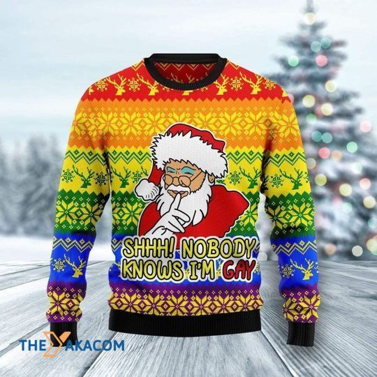 Merry Xmas LGBT Nobody Knows I_m Gay Santa Claus With Unique Pattern Christmas Sweater