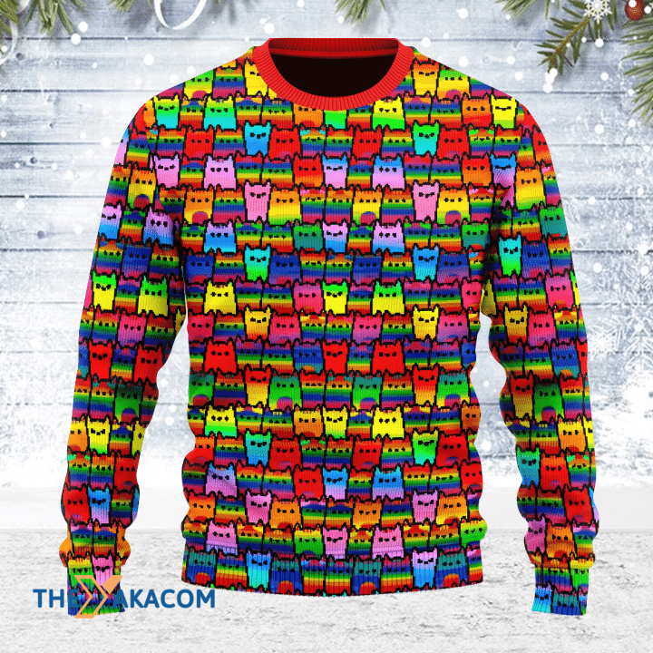 Merry Xmas LGBTQ+ Rainbow Flag Cat Gorgeous Awesome Gift For Christmas Ugly Christmas Sweater Merry Xmas LGBTQ+ Rainbow Flag Cat Gorgeous Awesome Gift For Christmas Ugly Christmas Sweater