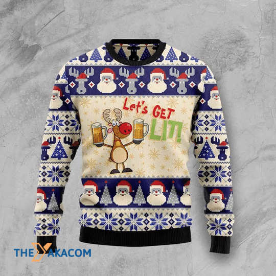 Merry Xmas Let_s Drink Beer Let_s Get Lit Gift For Christmas Party Ugly Christmas Sweater