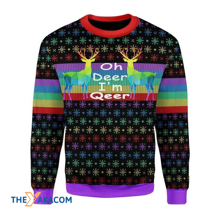 Merry Xmas Oh Deer I_m Qeer LGBT Awesome Gift For Christmas Ugly Christmas Sweater