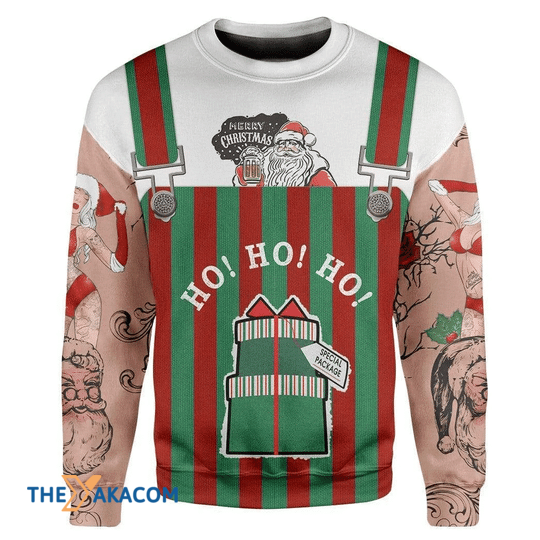 Merry Xmas Santa Claus Ho Ho Ho Tattoo Gift For Christmas Party Ugly Christmas Sweater