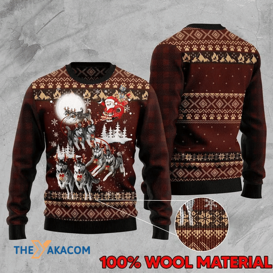 Merry Xmas Santa Clause With Husky Cosplay Reindeer Gift For Christmas Party Ugly Christmas Sweater Merry Xmas Santa Clause With Husky Cosplay Reindeer Gift For Christmas Party Ugly Christmas Sweater