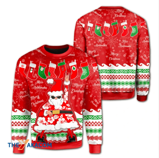 Merry Xmas Santa Dancing Merry Mele Kilikimaka And Awesome Pattern Ugly Christmas Sweater Merry Xmas Santa Dancing Merry Mele Kilikimaka And Awesome Pattern Ugly Christmas Sweater