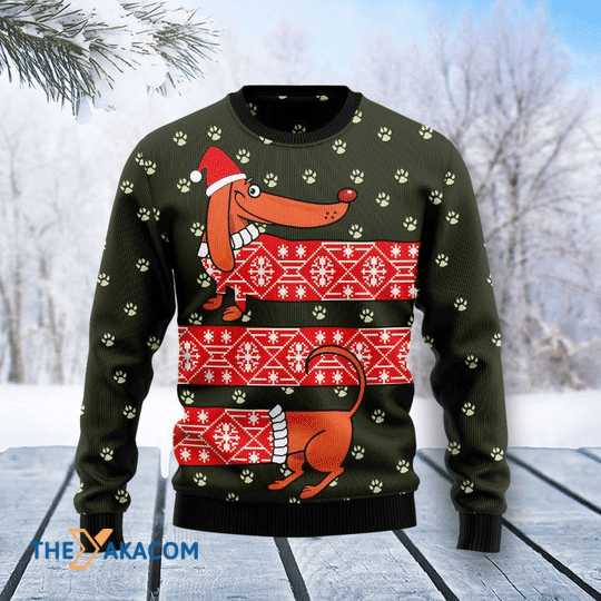 Merry Xmas Santa Hat And Dachshund Funny Gift For Christmas Party Ugly Christmas Sweater