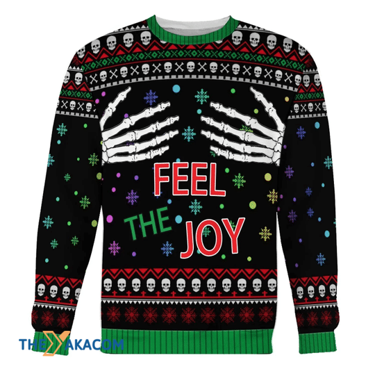 Merry Xmas Skull Hand Feel The Joy Gift For Christmas Party Ugly Christmas Sweater