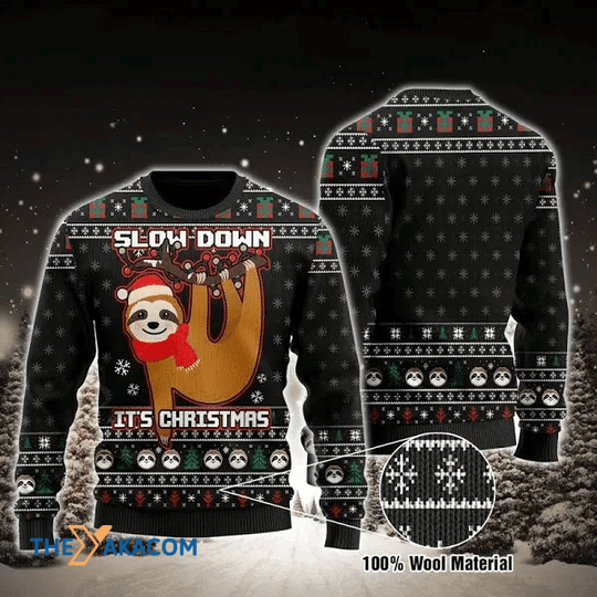 Merry Xmas Slow Down But It_s Sloth Black Special Pattern Christmas Sweater