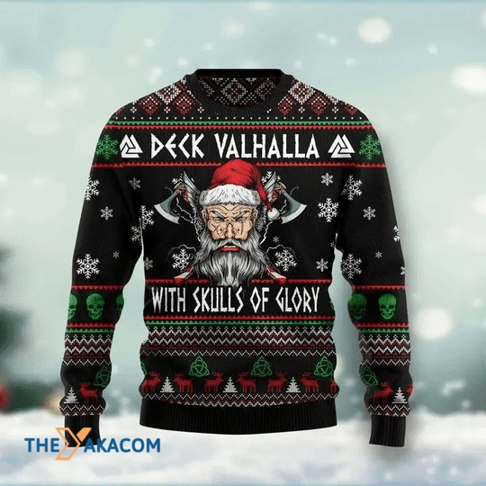 Merry Xmas Viking Deck Valhalla With Skulls Of Glory Special Pattern Ugly Christmas Sweater Merry Xmas Viking Deck Valhalla With Skulls Of Glory Special Pattern Ugly Christmas Sweater