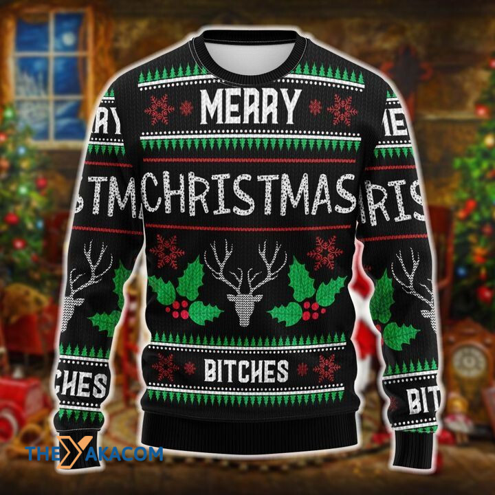 Merry Xmas With Amazing Reindeer And Bitches Awesome Gift For Christmas Ugly Christmas Sweater Merry Xmas With Amazing Reindeer And Bitches Awesome Gift For Christmas Ugly Christmas Sweater