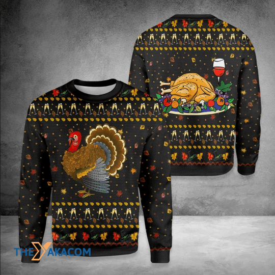 Merry Xmas With Turkey Happy Thanksgiving Special Pattern Christmas Sweater