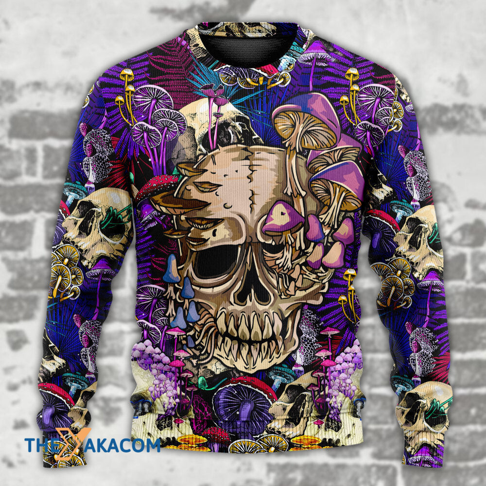 Mushroom Crazy Bright Magic Psychedelic Skull Gift For Lover Ugly Christmas Sweater