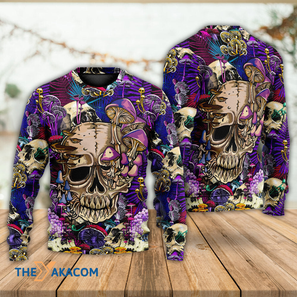Mushroom Crazy Bright Magic Psychedelic Skull Gift For Lover Ugly Christmas Sweater