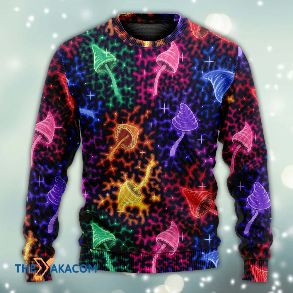 Mushroom Galaxy Rainbow Colorful Bright Gift For Lover Ugly Christmas Sweater