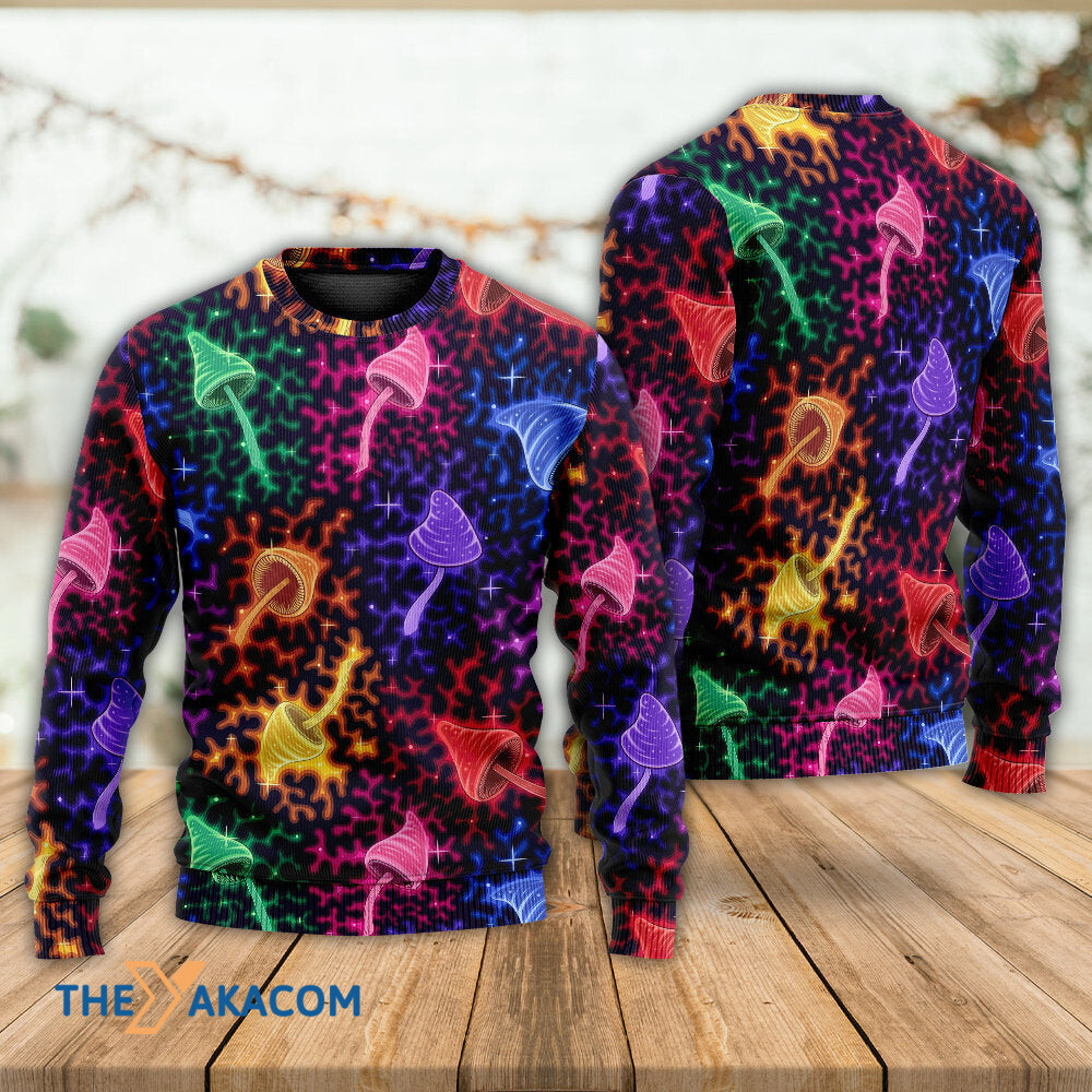 Mushroom Galaxy Rainbow Colorful Bright Gift For Lover Ugly Christmas Sweater