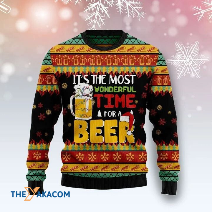 Orange Pattern It_s The Most Wonderful Time For A Beer Gift For Christmas Ugly Christmas Sweater