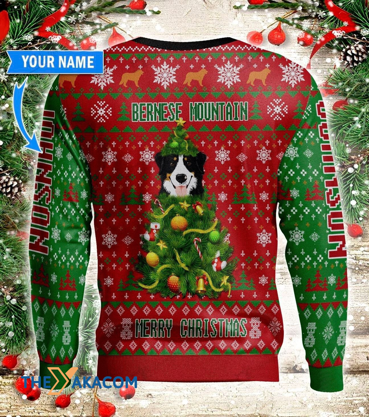 Personalized Christmas Bernese Mountain Dog And Tree Gift For Christmas Ugly Christmas Sweater