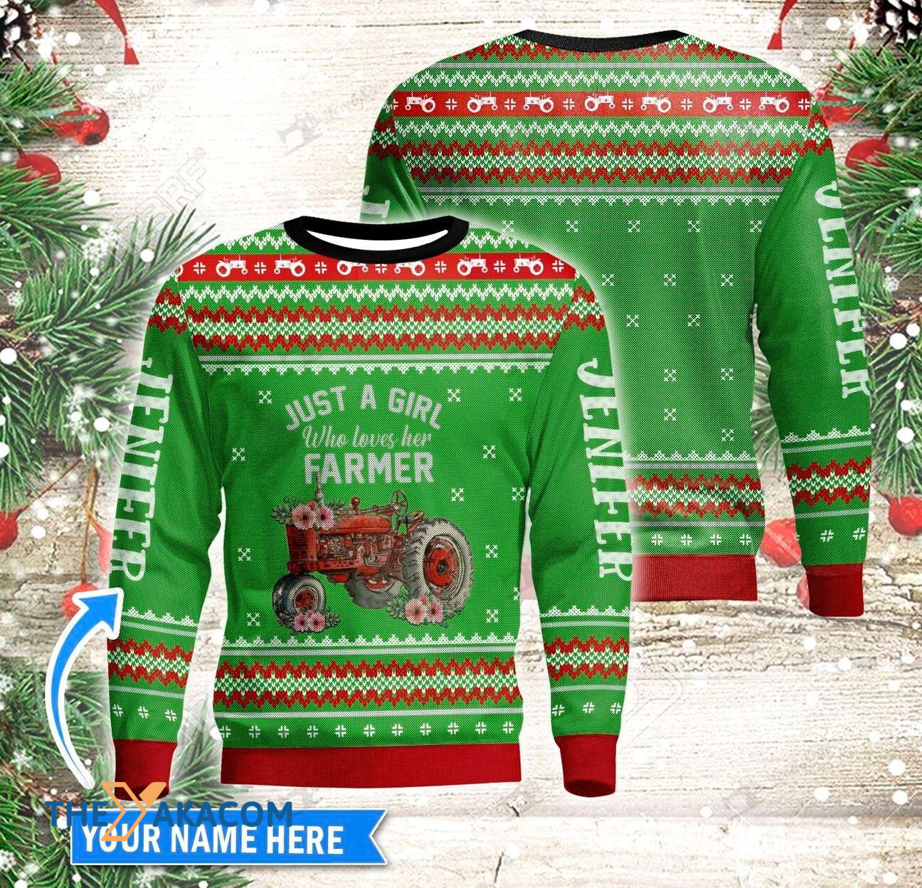 Personalized Christmas Tractor Gift For Christmas Ugly Christmas Sweater