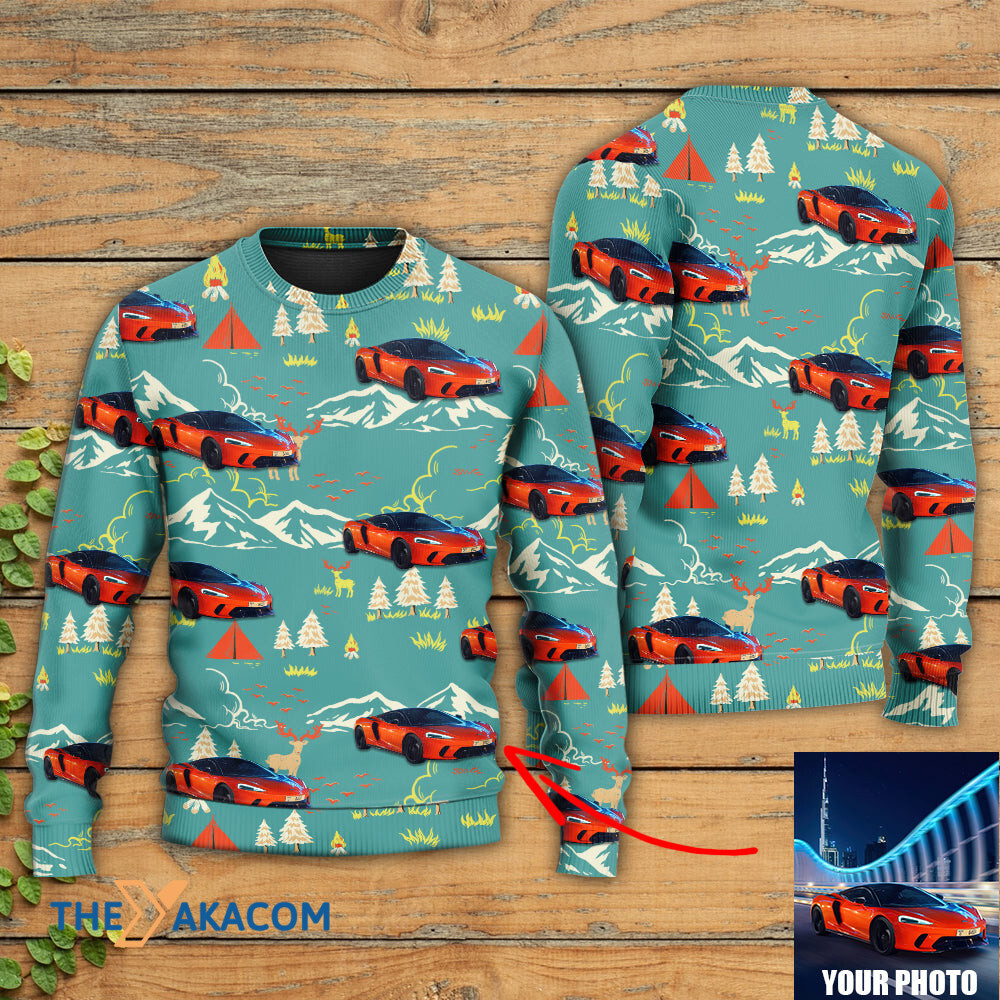 Personalized Custom Image Car Driving On Mountain Custom Photo Gift For Lover Ugly Christmas Sweater