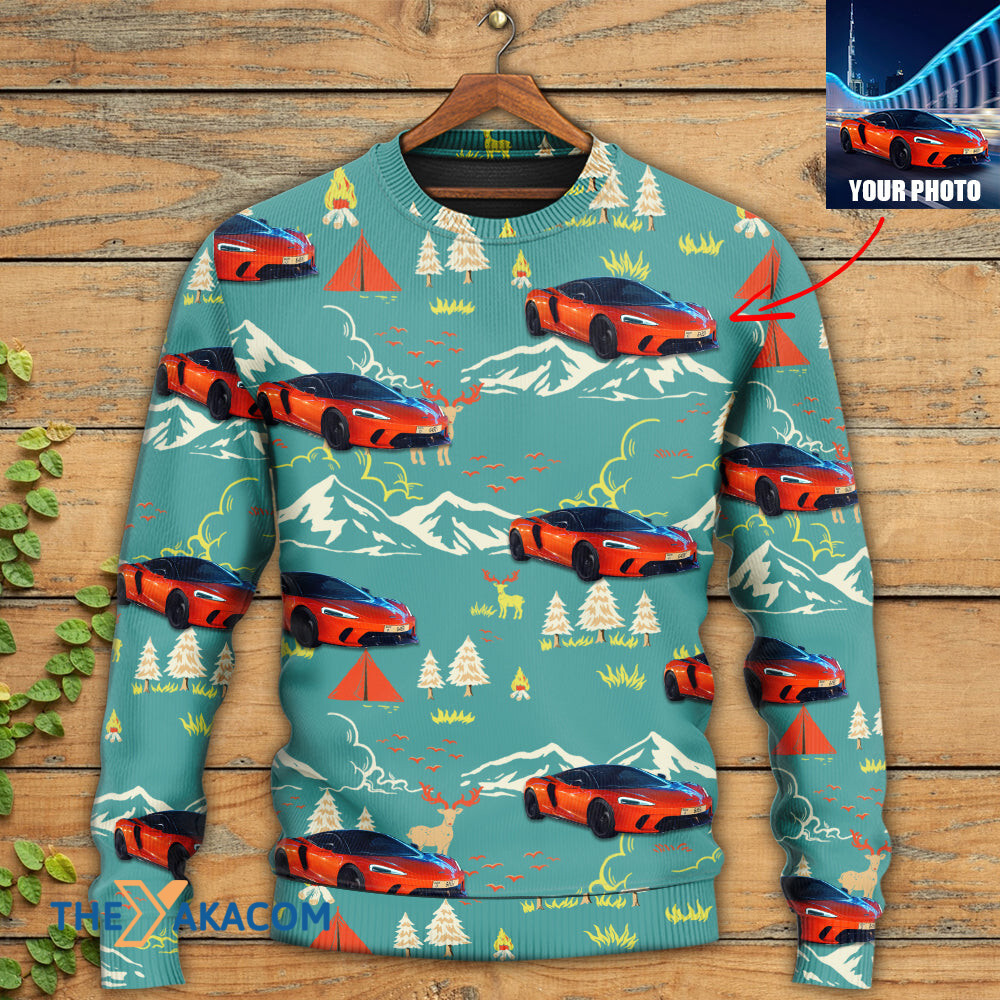 Personalized Custom Image Car Driving On Mountain Custom Photo Gift For Lover Ugly Christmas Sweater