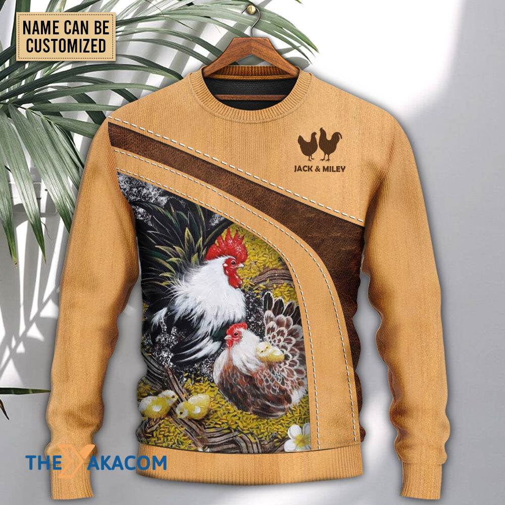 Personalized Custom Name Chicken An Old Rooster And His Cute Chick Personalized Gift For Lover Ugly Christmas Sweater