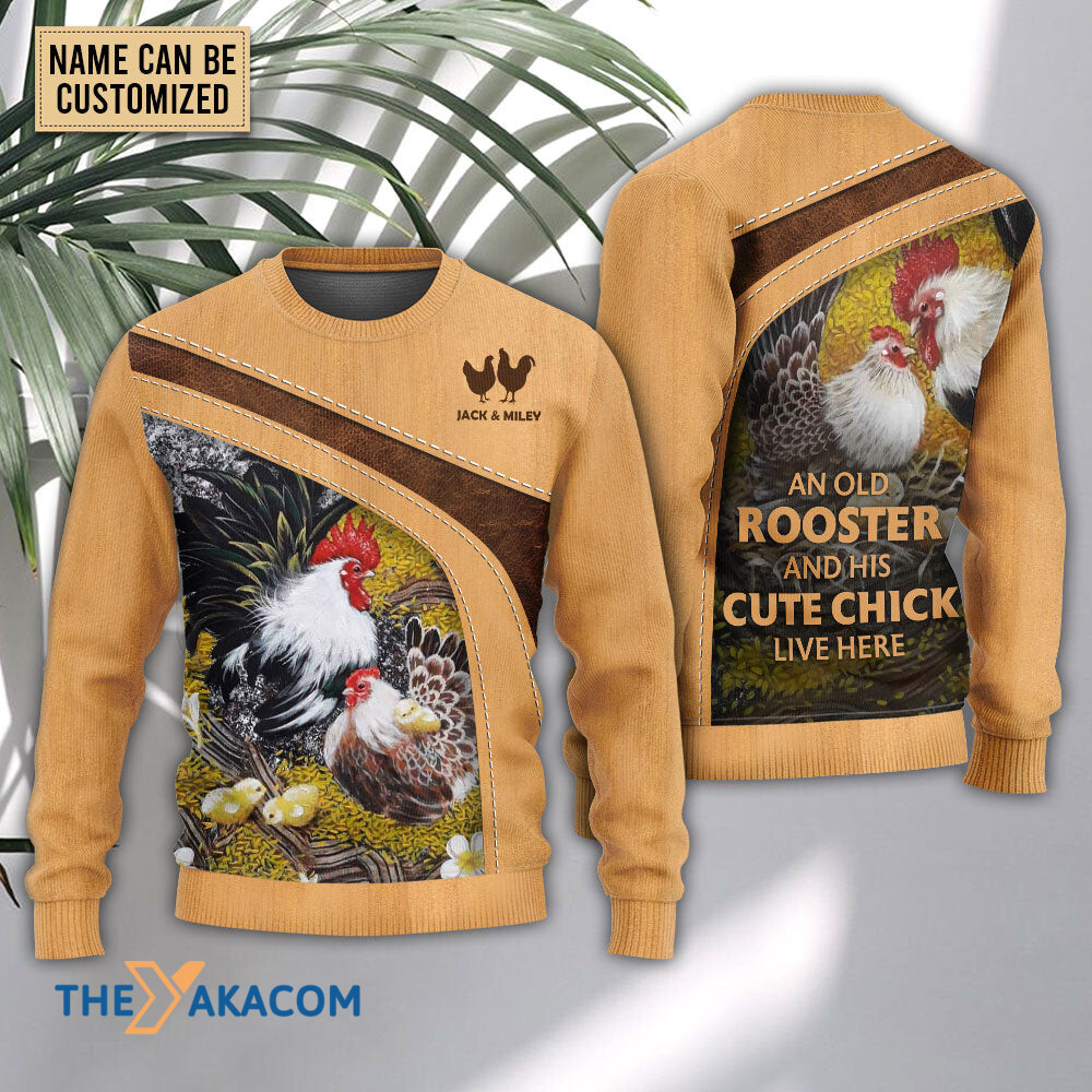Personalized Custom Name Chicken An Old Rooster And His Cute Chick Personalized Gift For Lover Ugly Christmas Sweater