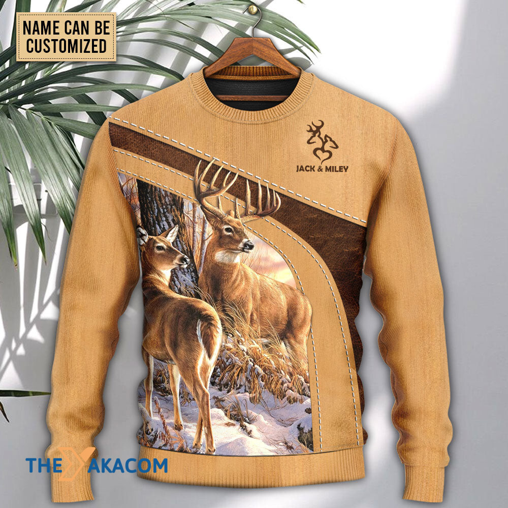 Personalized Custom Name Deer Here Lives An Old Buck And His Sweet Doe Personalized Gift For Lover Ugly Christmas Sweater