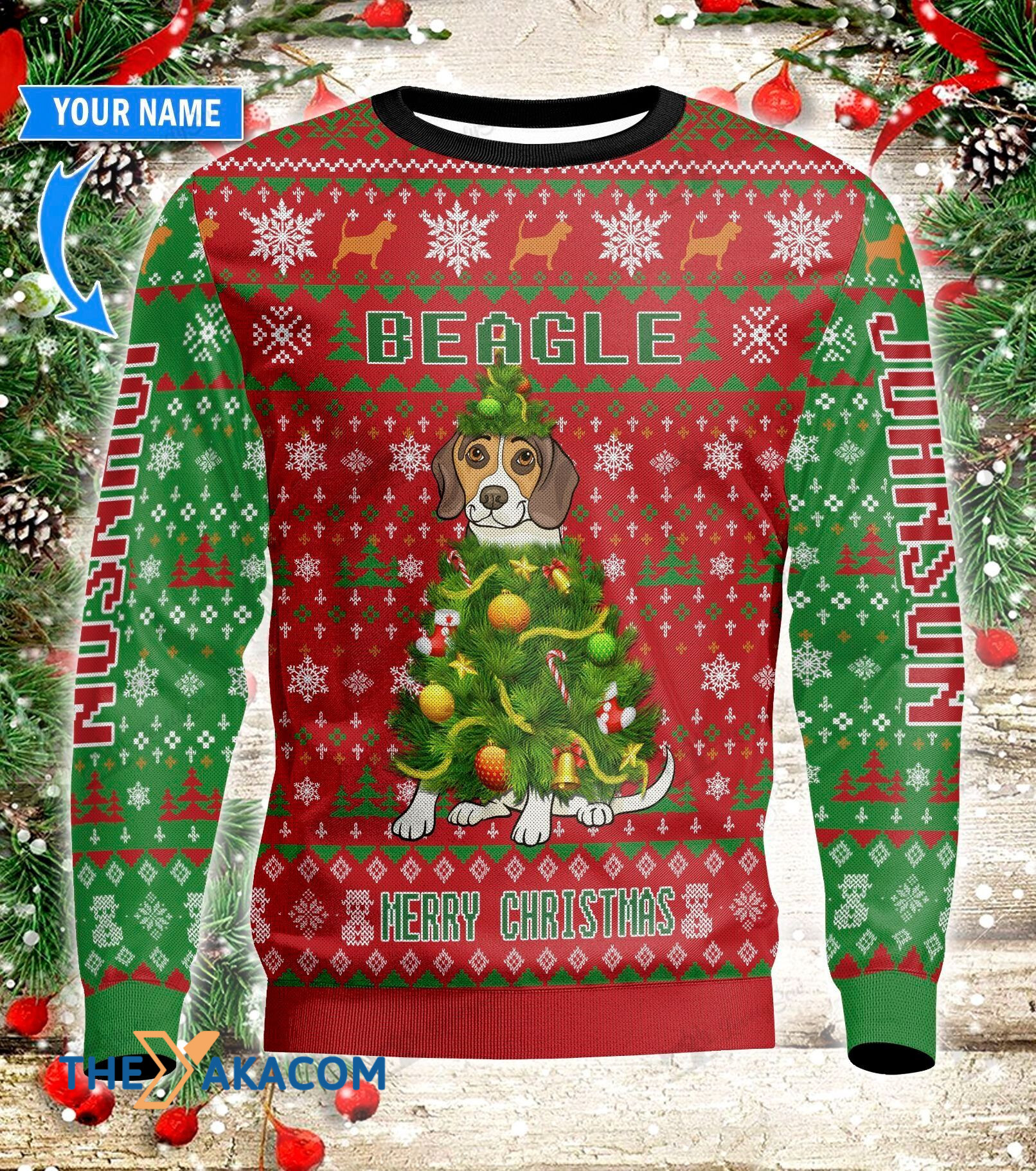 Personalized Cute Beagle Dog And Christmas Tree Gift For Christmas Ugly Christmas Sweater