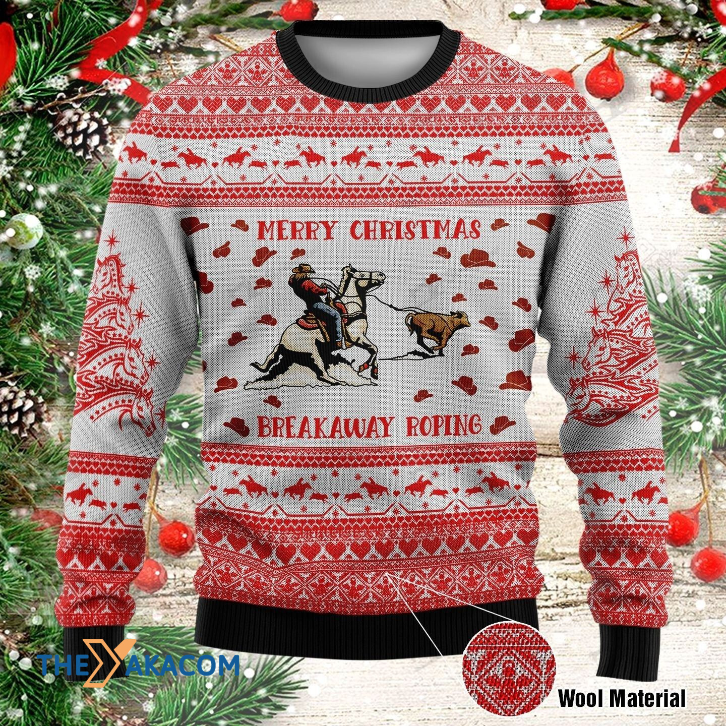 Personalized Horseman Hunts Cow Breakaway Roping Gift For Christmas Ugly Christmas Sweater