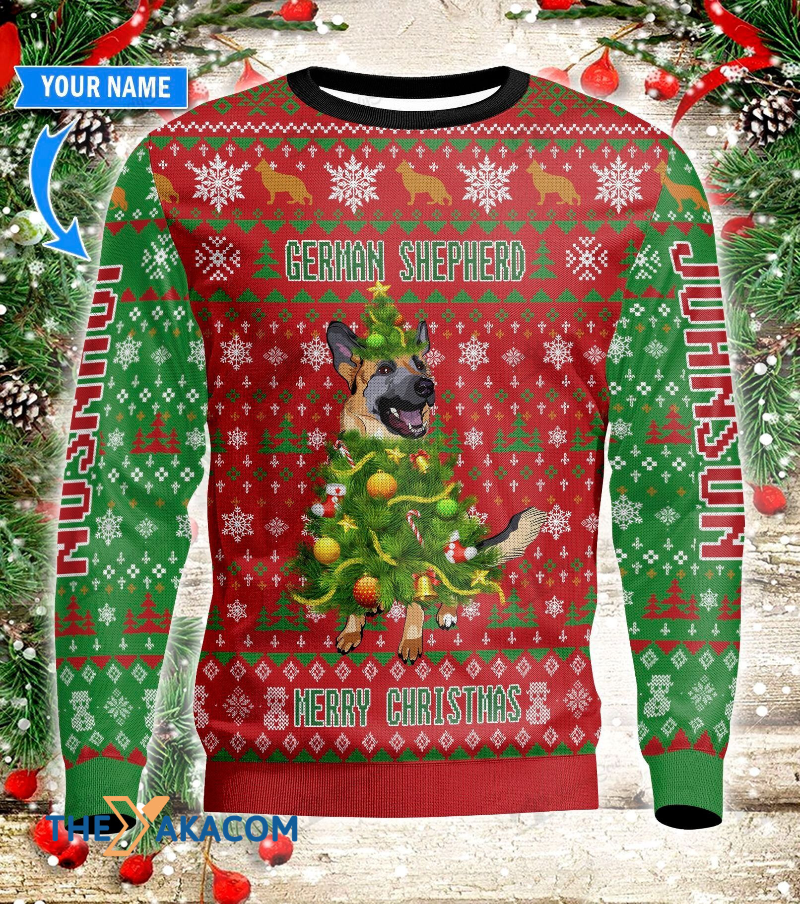 Personalized Lovely German Shepherd Dog And Christmas Tree Gift For Christmas Ugly Christmas Sweater