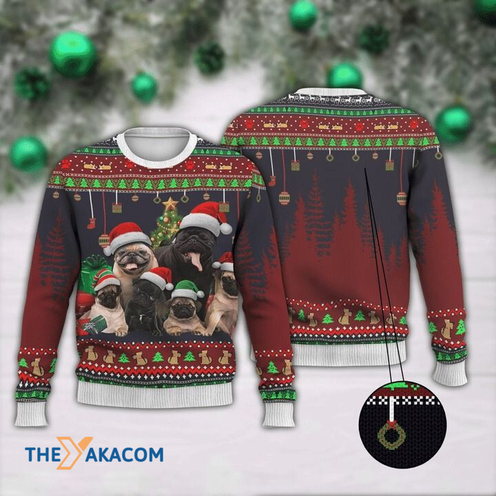 Pug Family With Black Dad And White Mom Gift For Christmas Ugly Christmas Sweater
