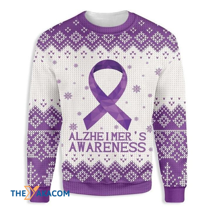 Purple Ribbon Alzheimer_s Awareness Gift For Christmas Ugly Christmas Sweater